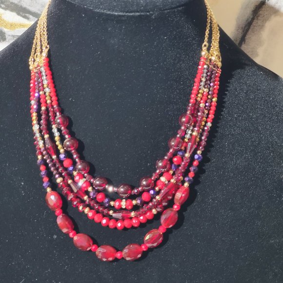 Vintage Avon Multi-Strand Red Purple Gold 10" Necklace - Picture 7 of 7